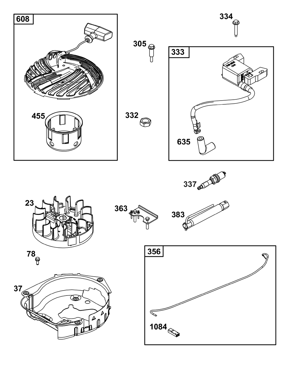 Flywheel, Ignition, And Starter Group Diagram and Parts List for 08P602-0016-H5 020000 - 09Z999 Briggs and Stratton Engine